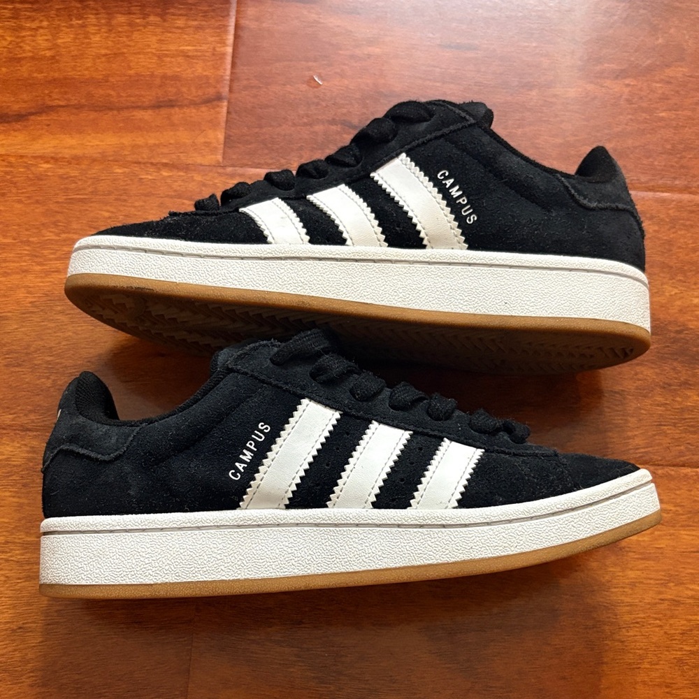 Adidas Black Suede Sneakers with White Stripes
